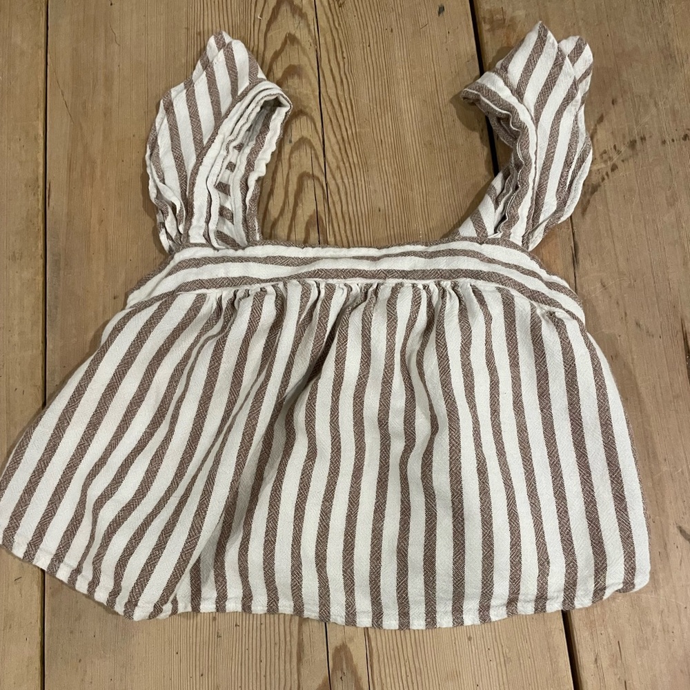 Abercrombie & Fitch Brown and White Striped Crop Ruffle Too XS